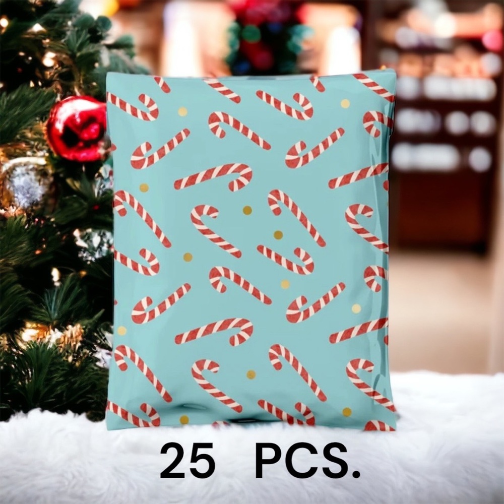 25 10X13 Poly Mailers Candy Canes Gold Dots, Shipping Envelopes PRICE IS FIRM - Picture 4 of 6